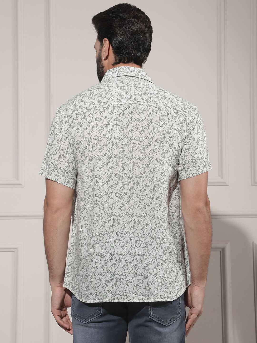 Green Floral Print Linen Shirt