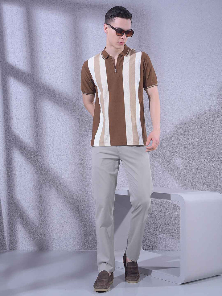 Brown Vertical Stripes T-Shirt