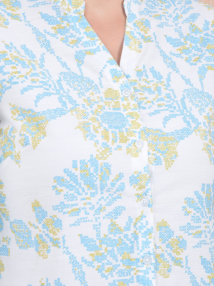 Printed Blue V-Neck Shirt