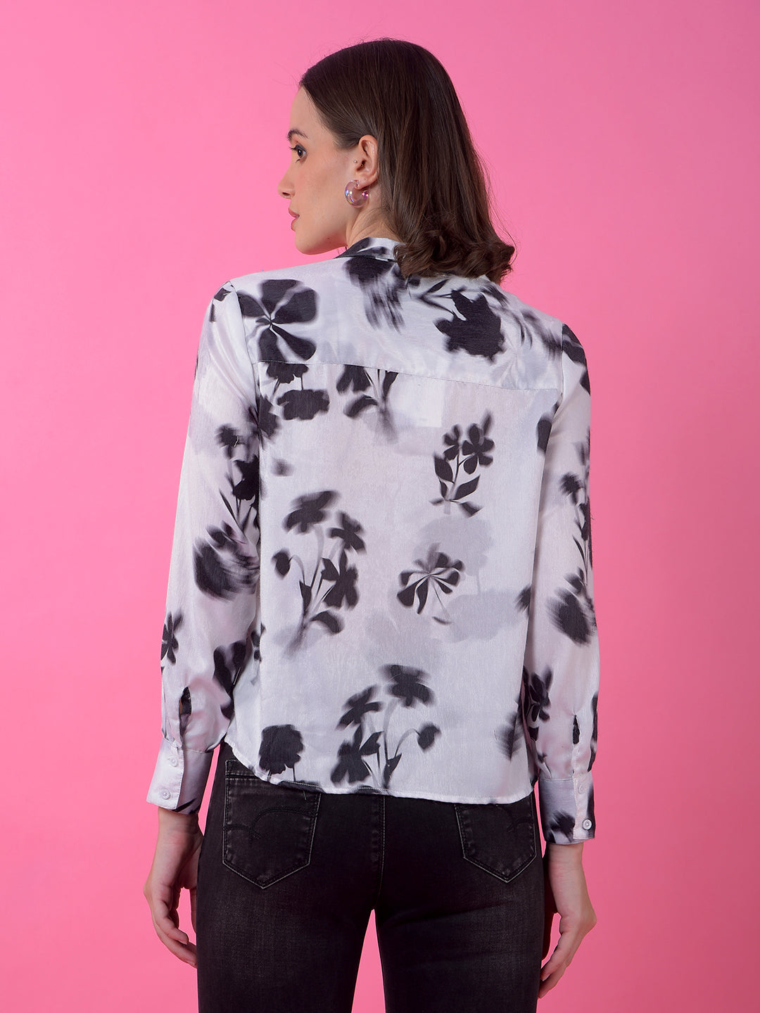 Black Floral Print Tie-Up Top