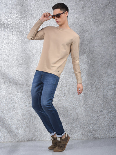 Beige Textured Knit Sweatshirt