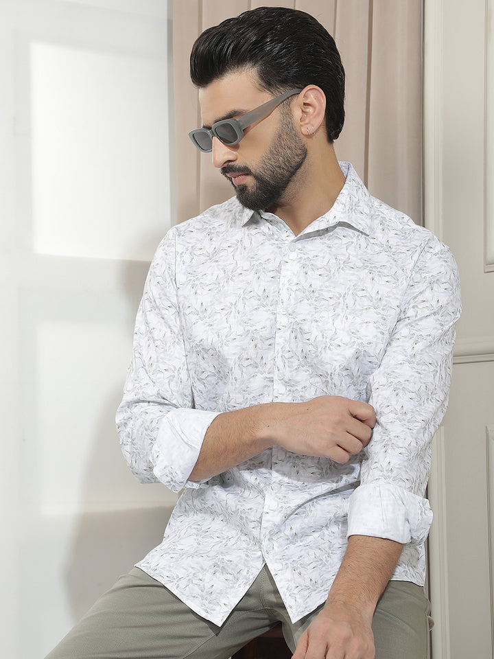 Grey Botanical Print Shirt