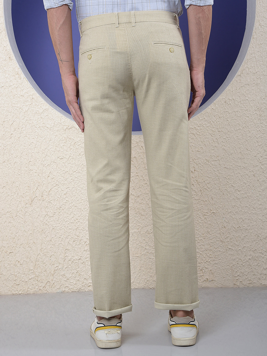 Beige Micro-Check Trouser