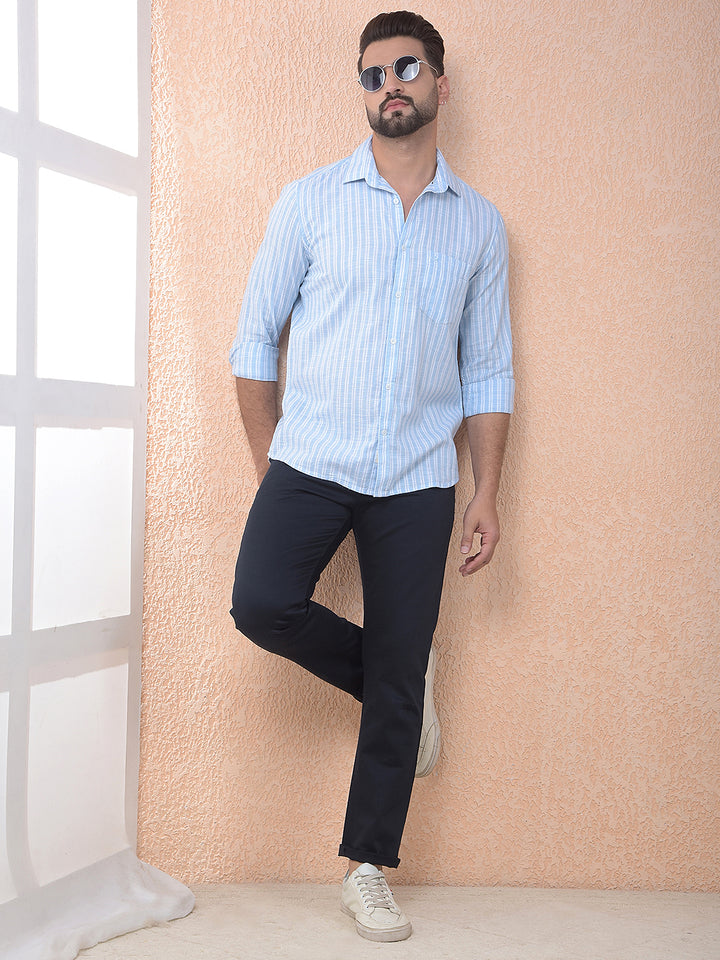 Blue Vertical Stripes 100% Cotton Shirt