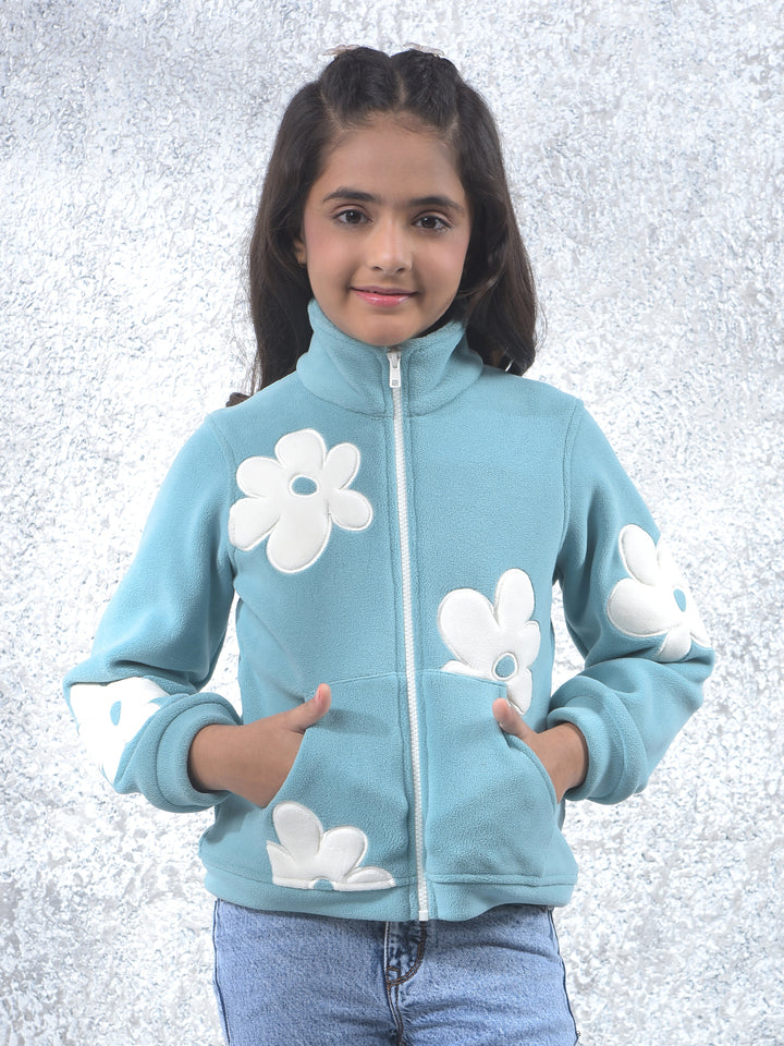 Green Graphic Print High Neck Knitted Sweatshirt