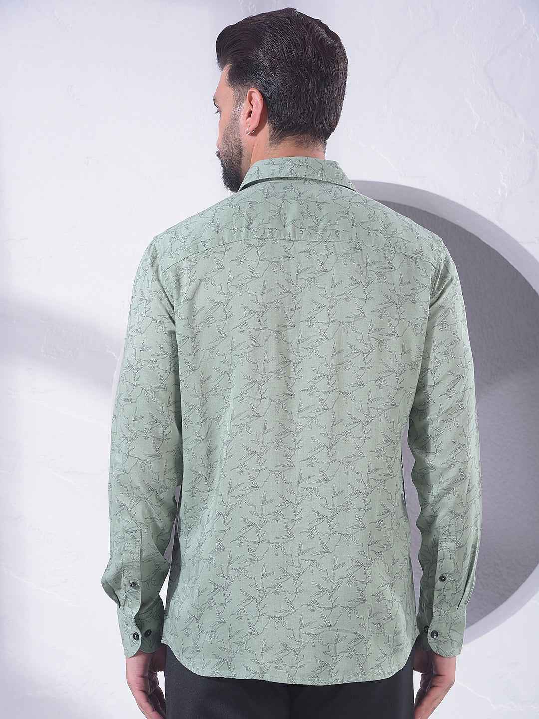 Green Floral Print Linen Shirt