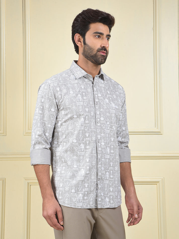 Grey Floral Print 100% Cotton Shirt