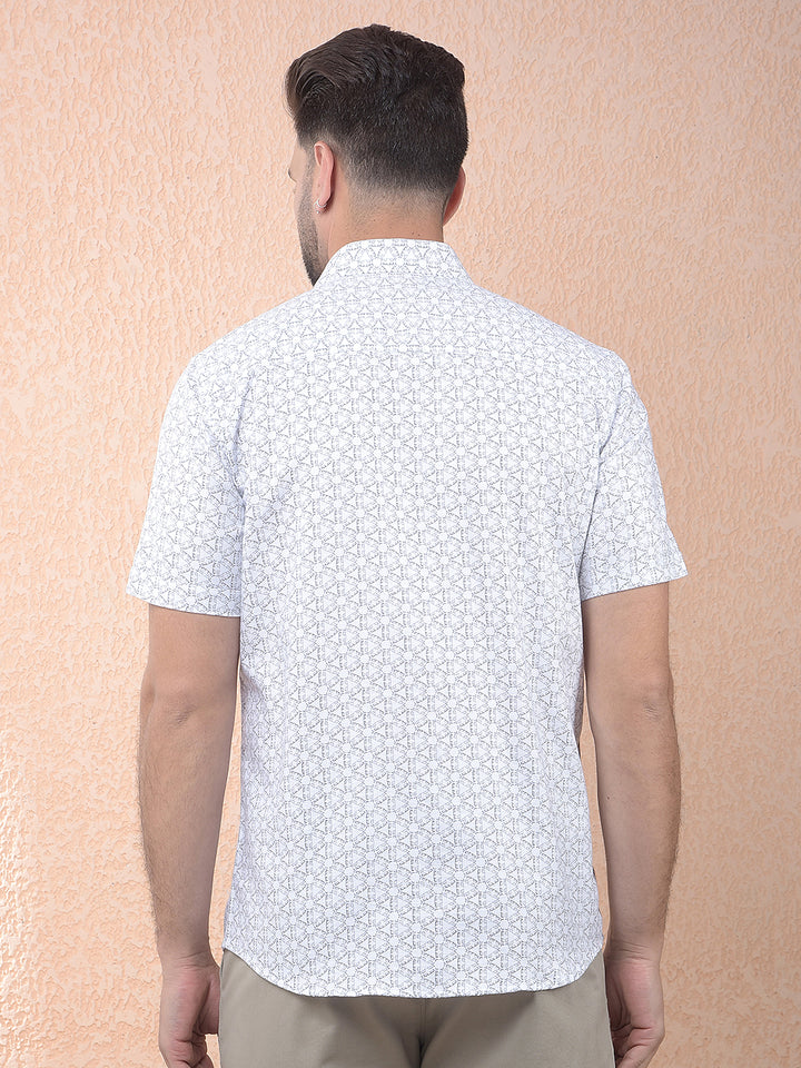 White Geo Motif Casual Shirt