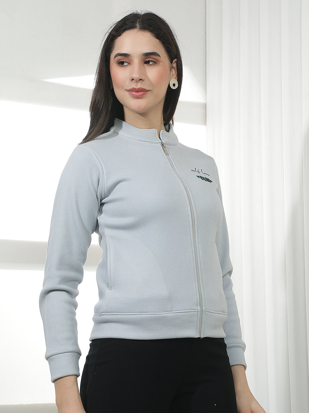 Blue Typographic Print Front-Open Sweatshirt