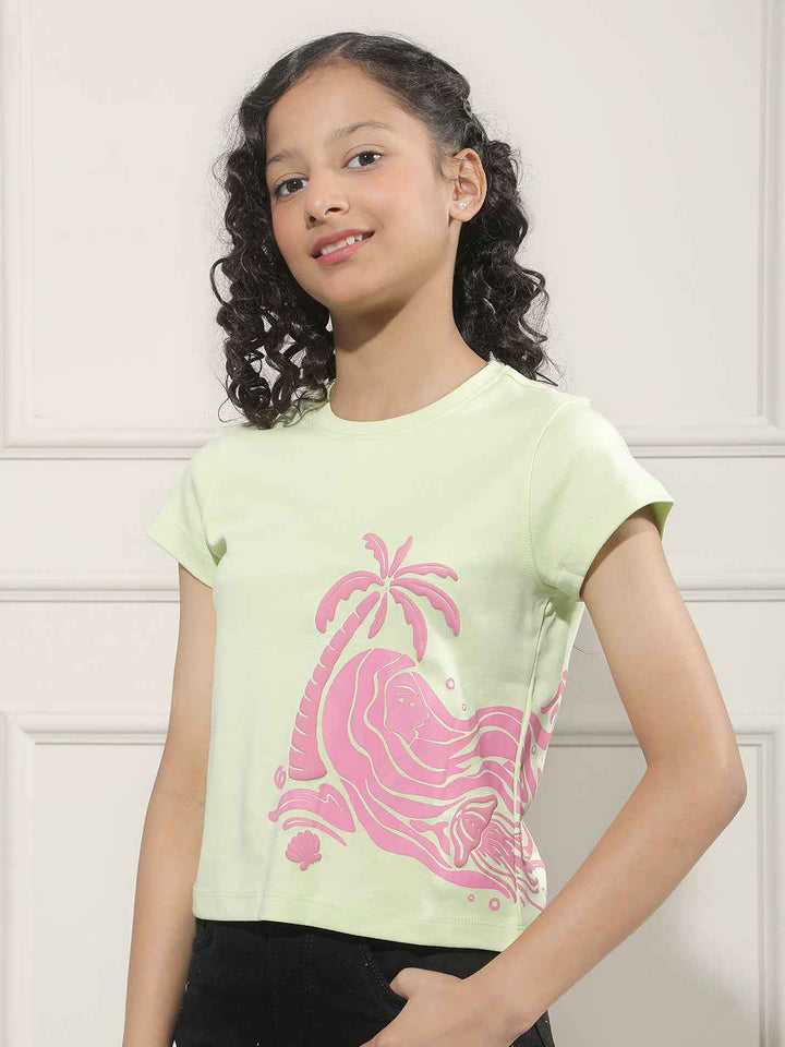 Green Graphic Print Crop T-Shirt
