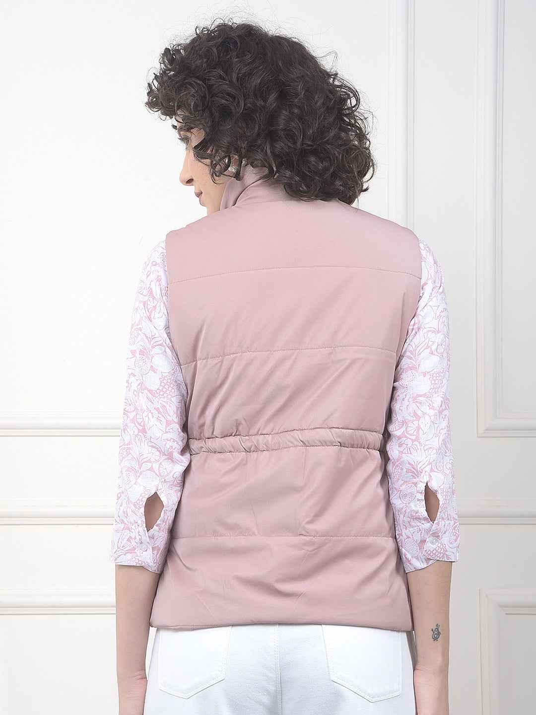 Pink High Neck Sleeveless Padded Jacket