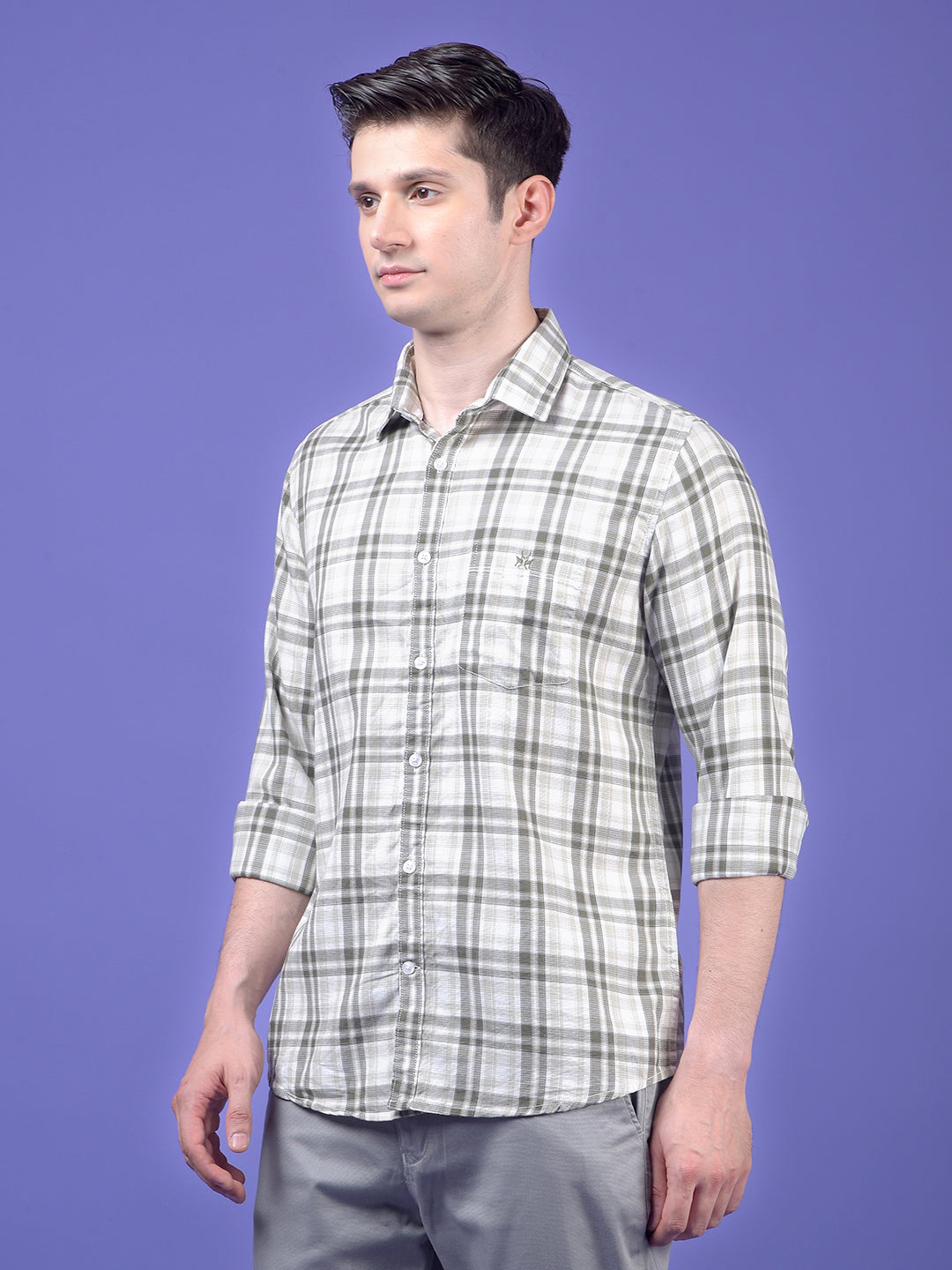 Olive Checked 100% Cotton Shirt