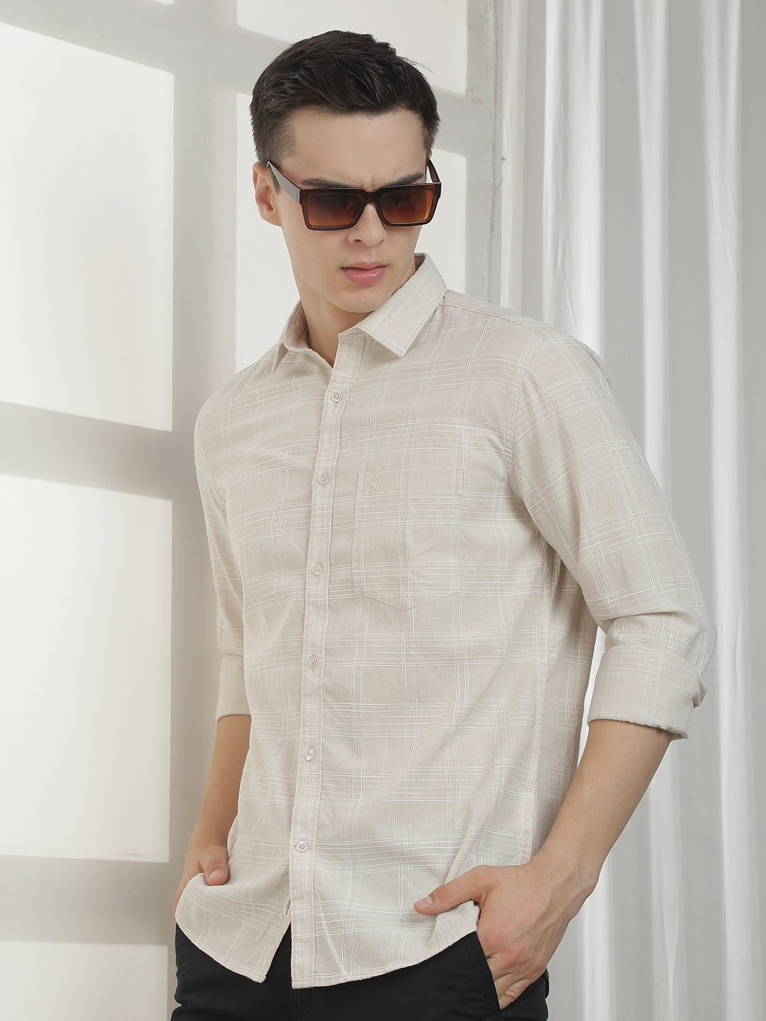 Refined Beige Checked Shirt