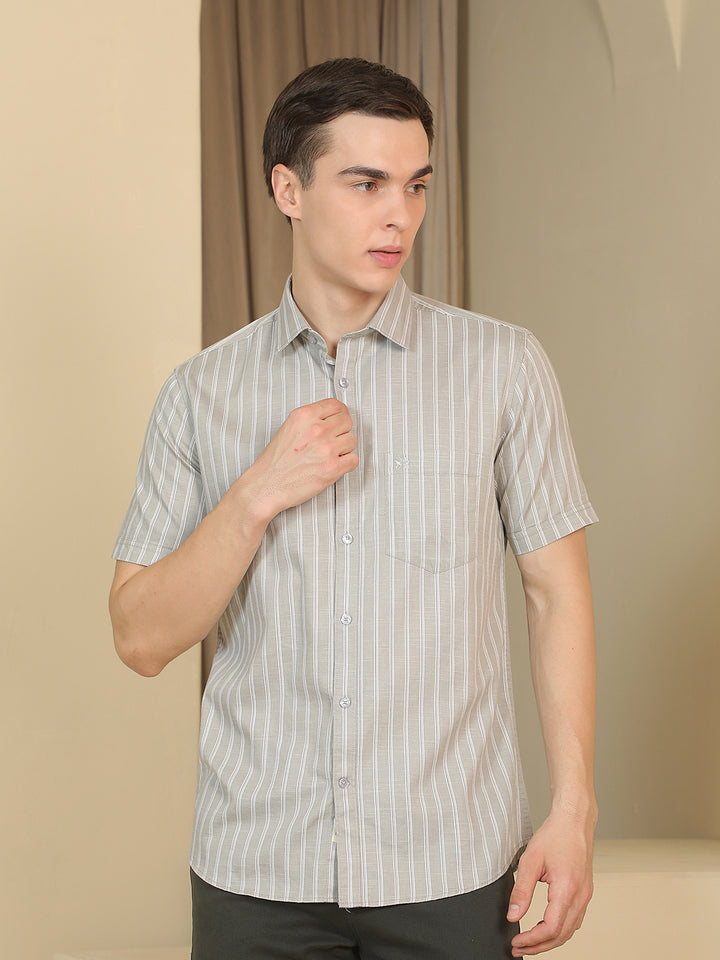 Grey Vertical Striped Shirt