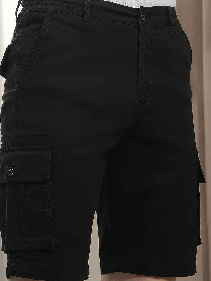Stealth Black Multi-Pocket Cargo Shorts