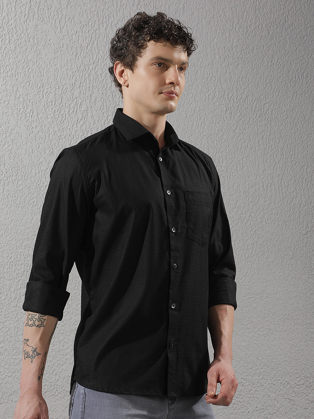 Modern Black Textured Casual Shirt