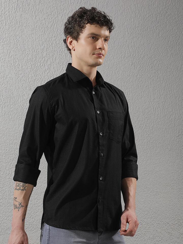 Modern Black Textured Casual Shirt