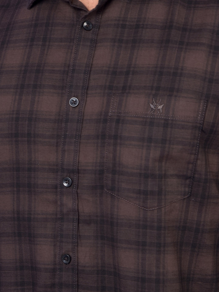 Brown Checked 100% Cotton Shirt