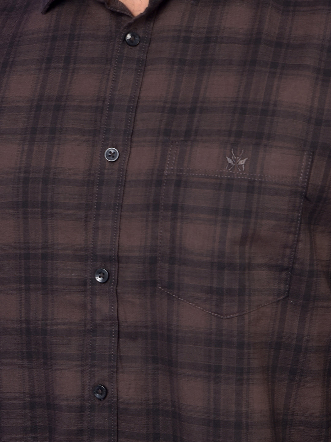 Brown Checked 100% Cotton Shirt