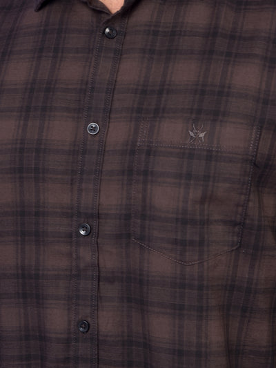 Brown Checked 100% Cotton Shirt