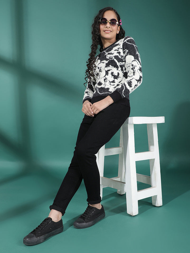 Black Abstract Print Sweater
