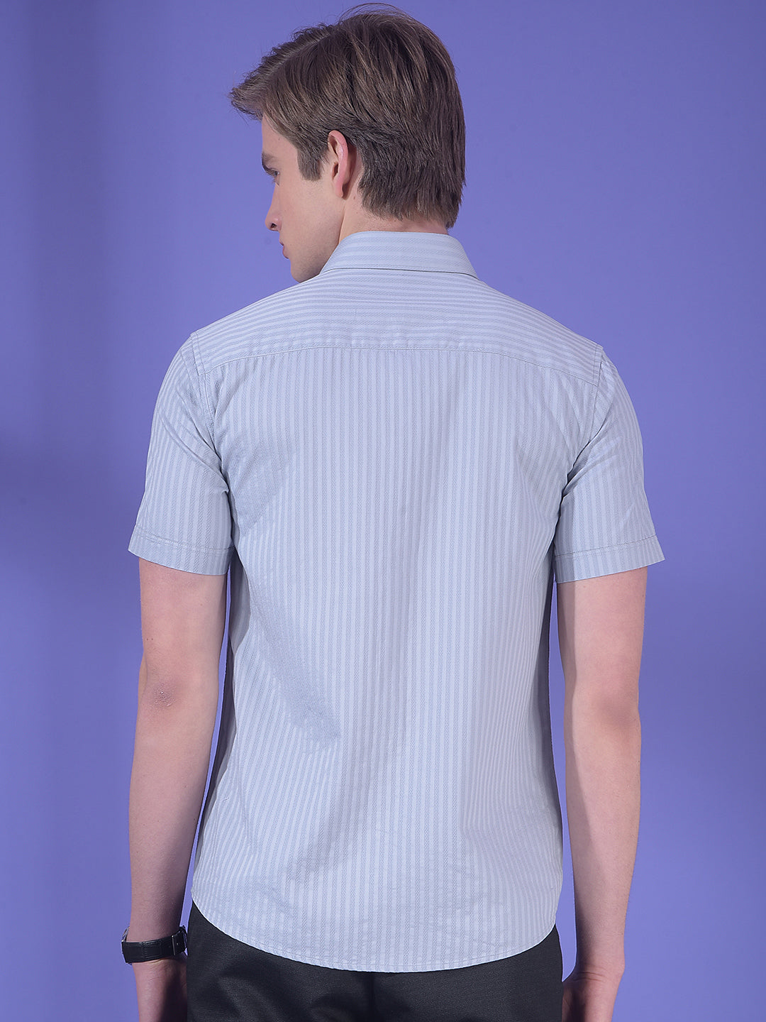 Grey Vertical Stripes 100% Cotton Shirt