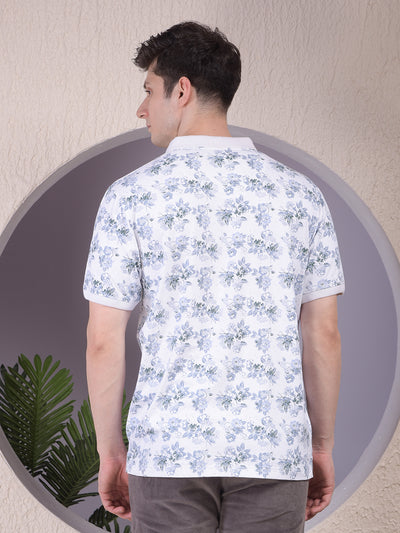 Green Floral Print Polo-Neck T-Shirt