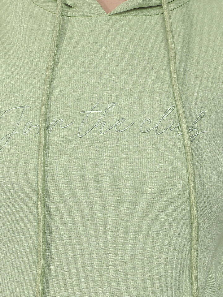 Green Typographic Print Hooded Sweatshirt
