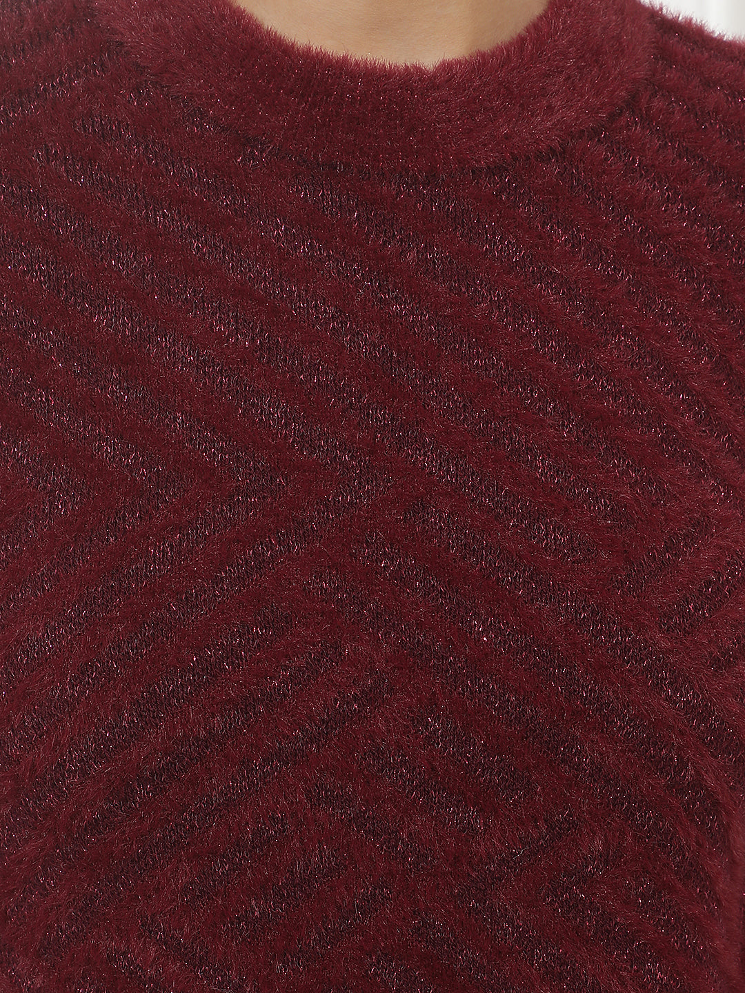 Maroon Jacquard Acrylic Sweater