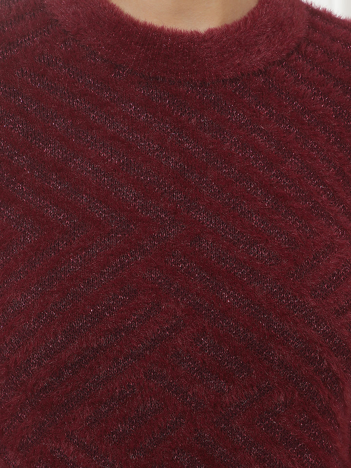 Maroon Jacquard Acrylic Sweater