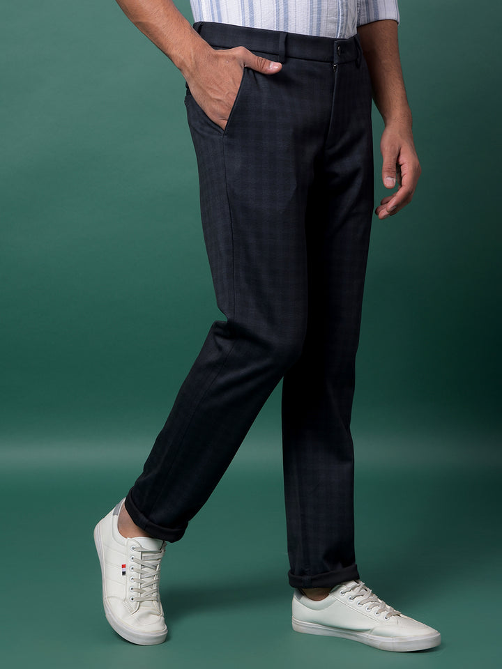Navy Blue Checked Trousers