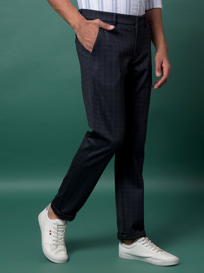 Navy Blue Checked Trousers