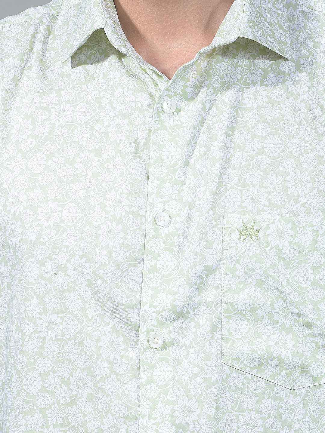 Green Floral Print Modal Shirt