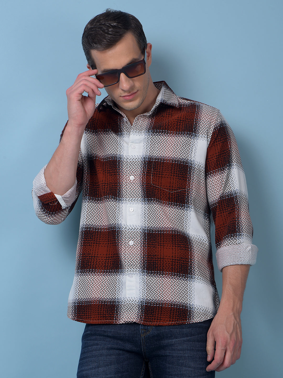 Red Printed 100% Cotton Corduroy Shirt
