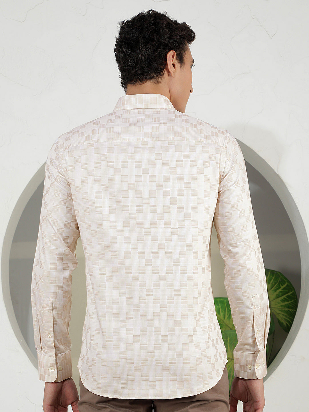Beige Checked 100% Cotton Shirt