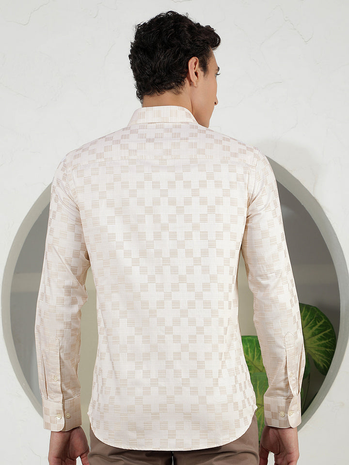 Beige Checked 100% Cotton Shirt