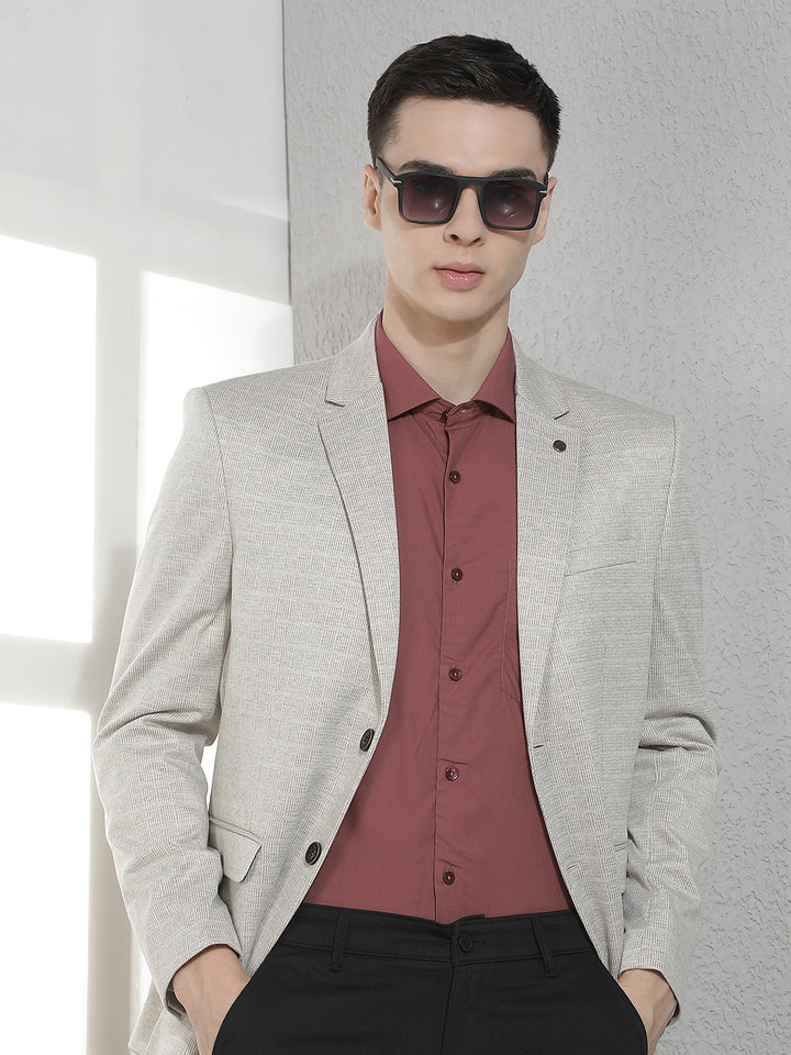Brown Textured Notched Lapel Blazer