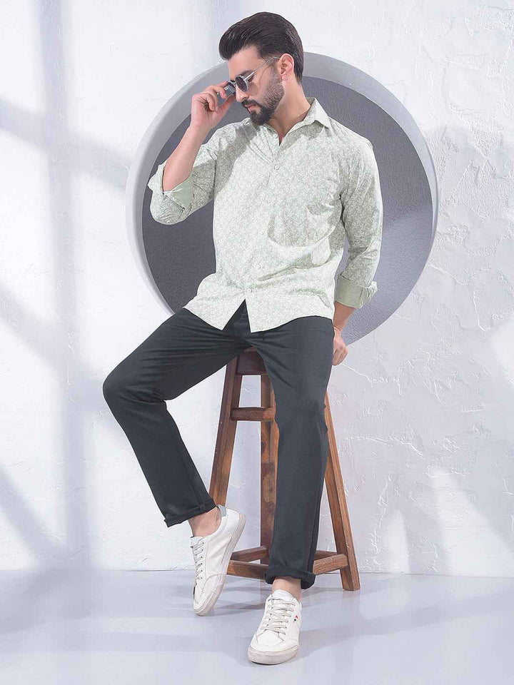 Green Floral Print 100% Cotton Shirt