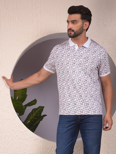 Wine Printed Polo Neck T-Shirt