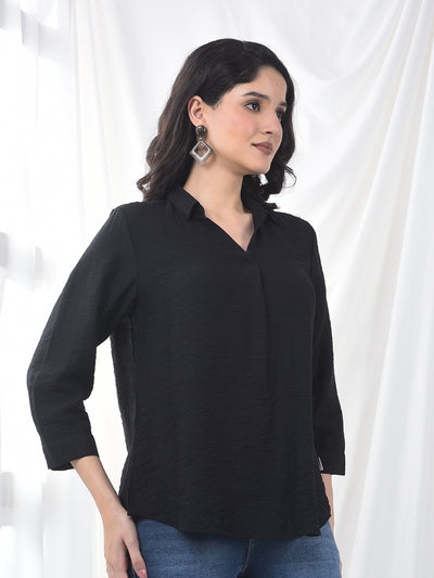 Midnight Black Crinkle Weave Flow Fit Top