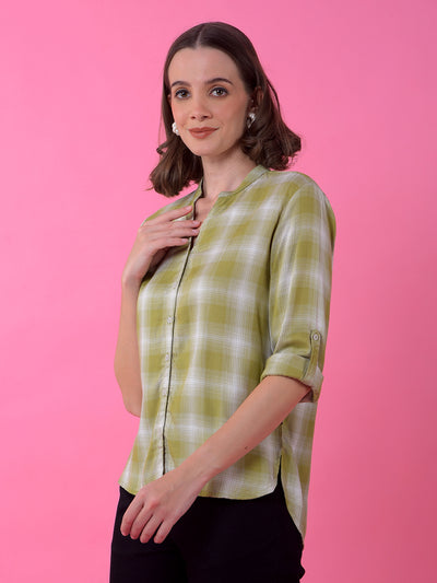 Green Checked V-Neck Shirt