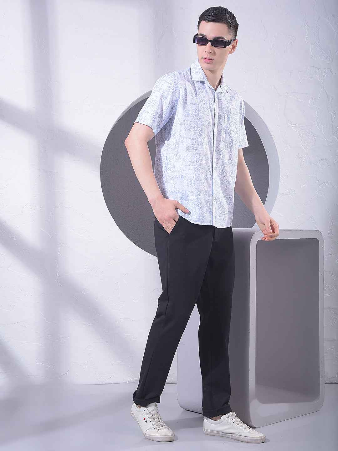 Sleek Blue Chic Printed Shirt