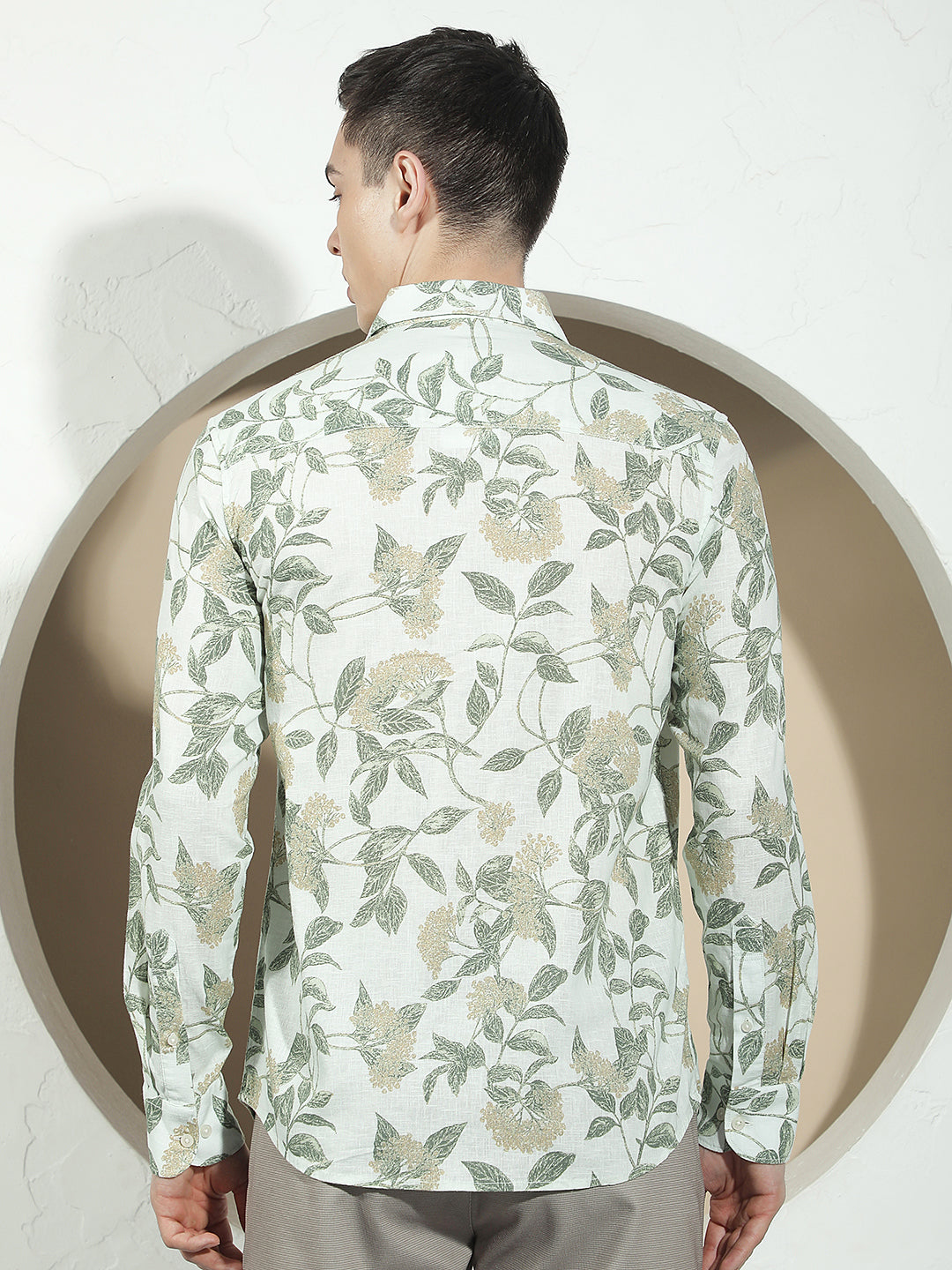 Green Botanical Print Linen Shirt
