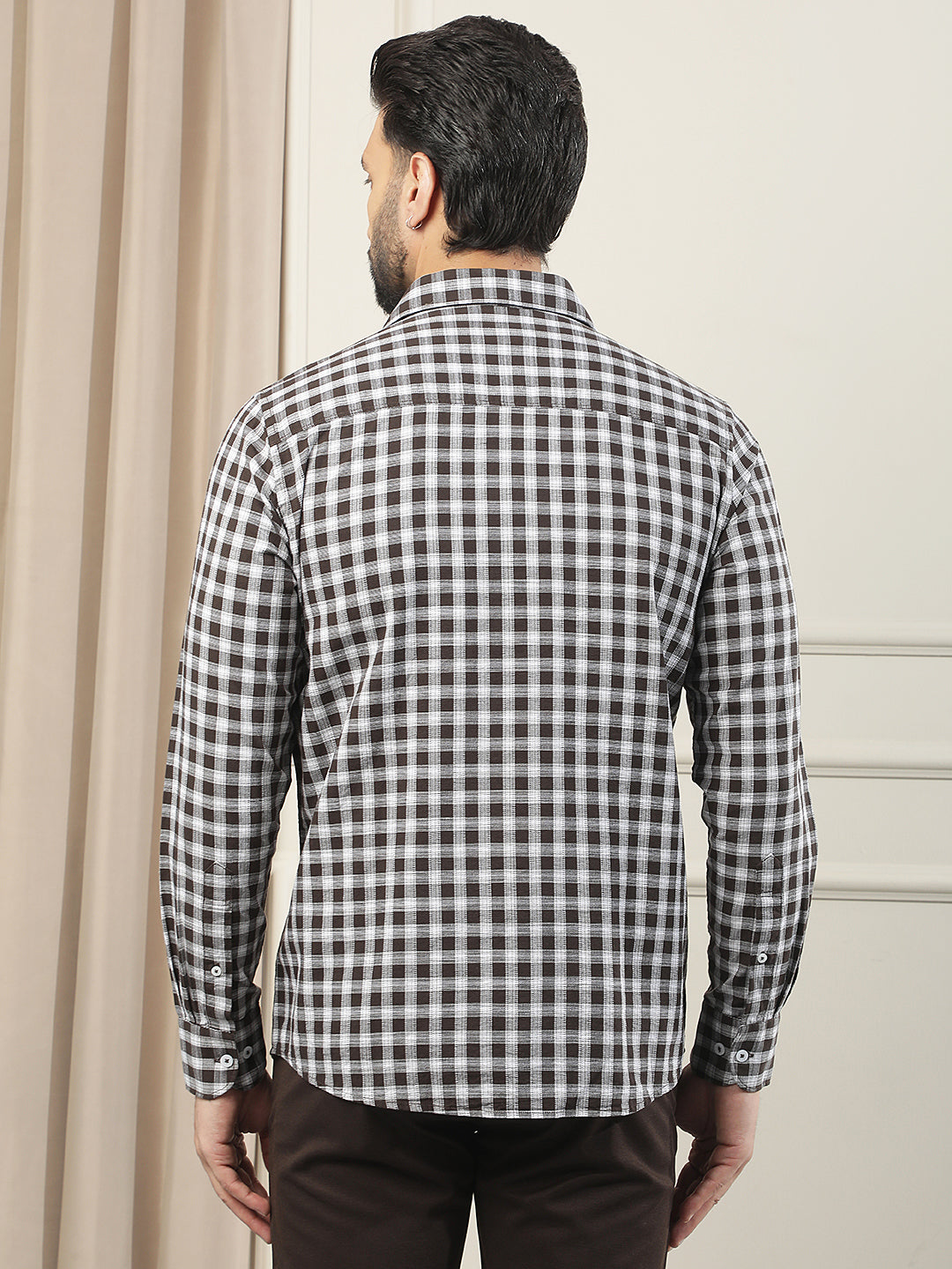 Brown Checked 100% Cotton Shirt