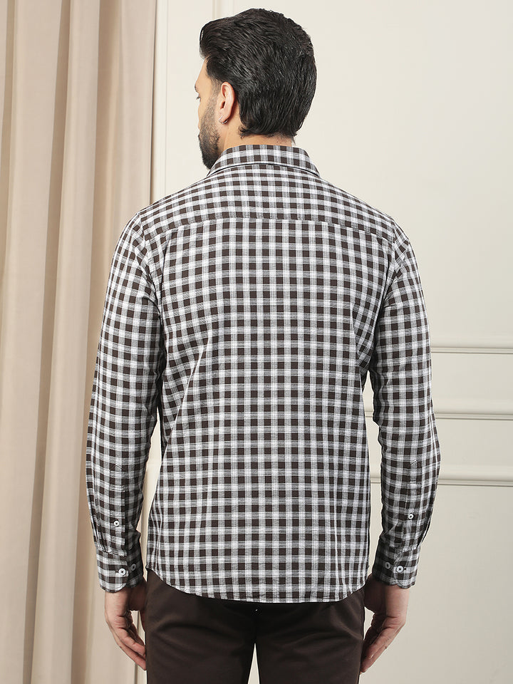 Brown Checked 100% Cotton Shirt