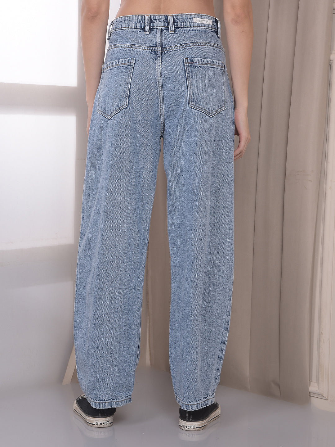 Blue 100% Cotton Barrel Fit Jeans