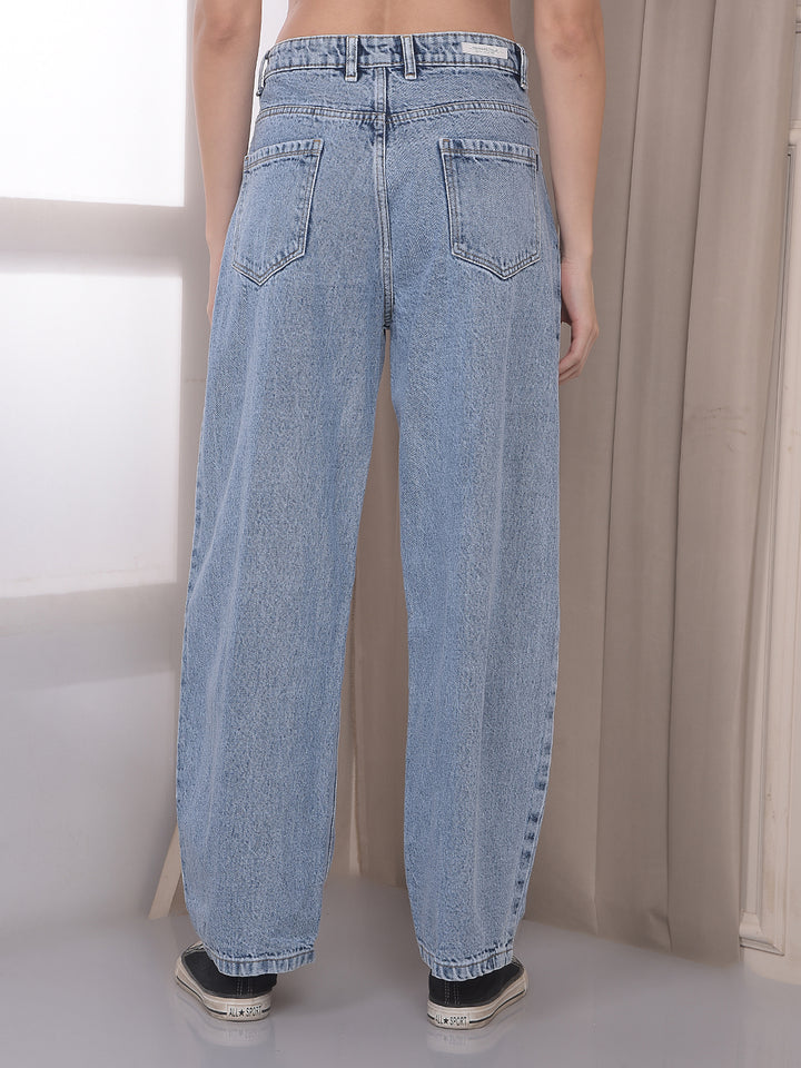 Blue 100% Cotton Barrel Fit Jeans