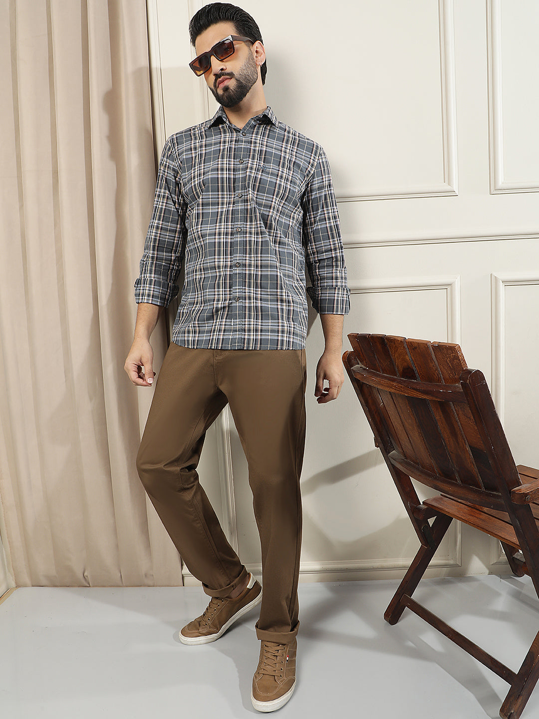 Grey Checked 100% Cotton Shirt