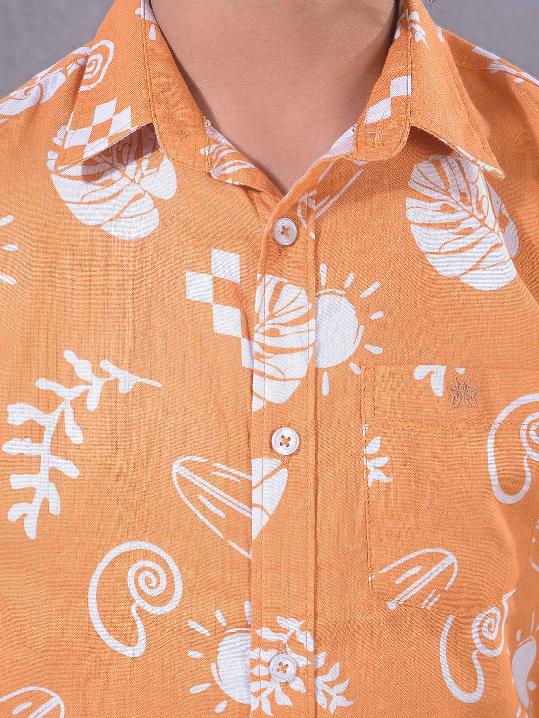 Orange Motif Print 100% Cotton Shirt