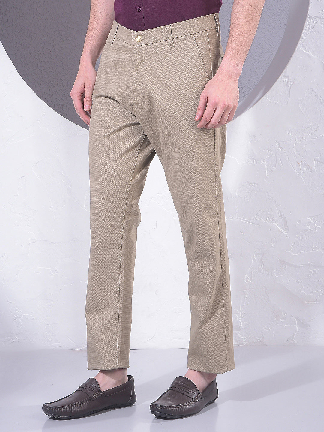 Chic Beige Printed Trousers